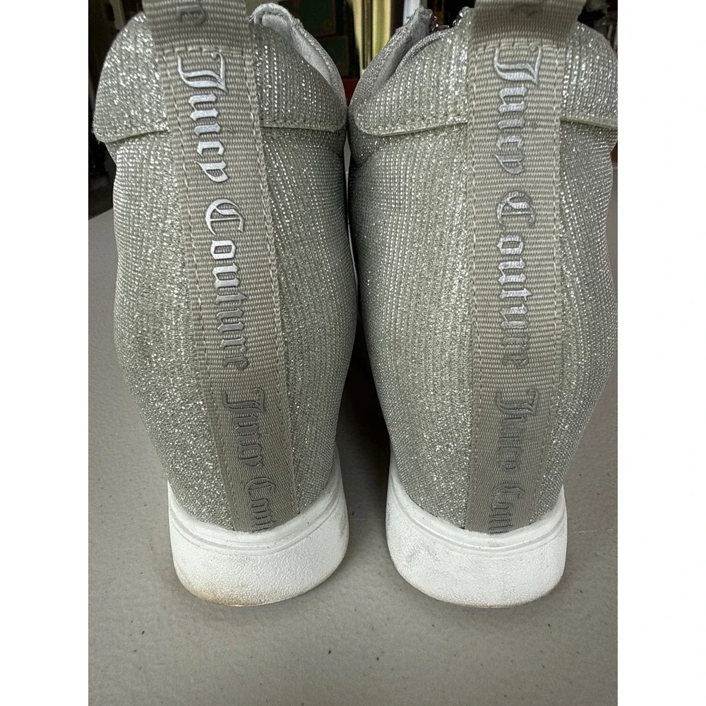 Juicy Couture Joann Silver Glitter Wedge Sneakers High Top Front Zip Size 7